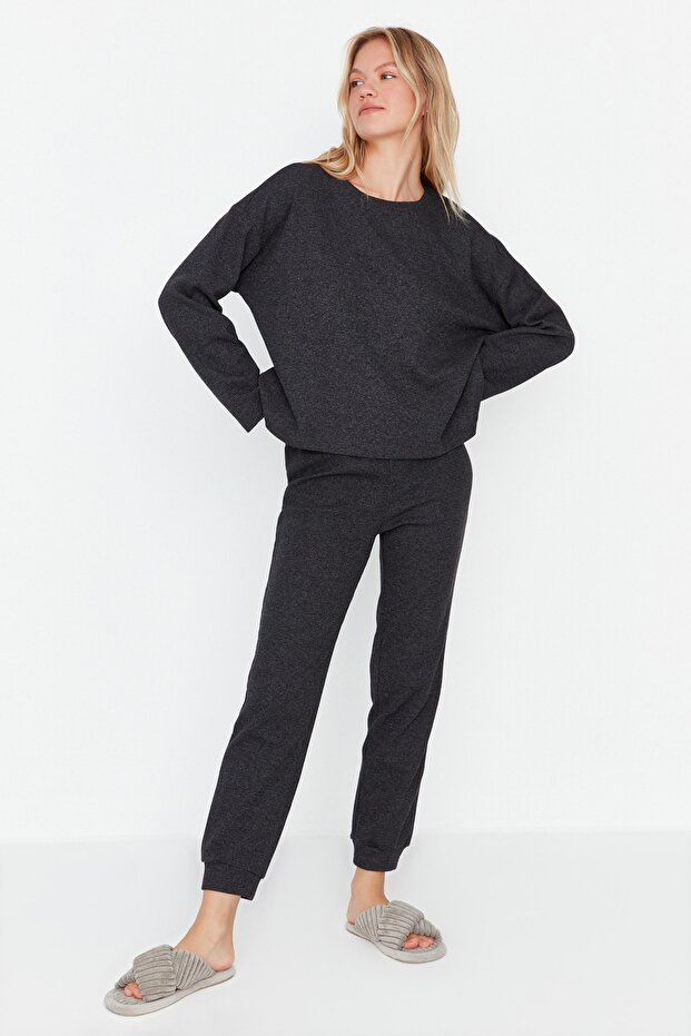 Komplet piżamowy z dzianiny w kolorze waflowym z przydymionym wzorem - Thmaw23Pt00021 - 2