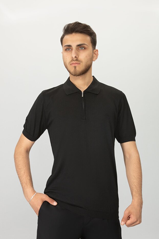 Basic Polo Yaka Fermuarlı Triko Tshirt