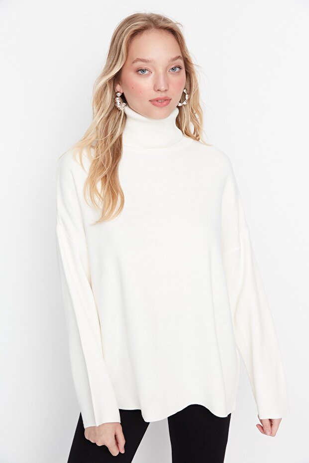 Ecru Wide Fit Basic Strickpullover TWOAW23KZ00206 - 3