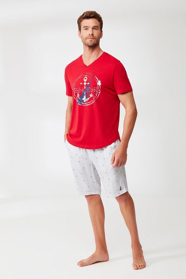Desenli Tişört Ve Şort Pijama Takımı - 1