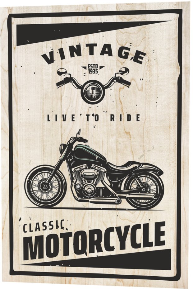 Vintage Live to Ride Classic Motor Wood Patterned Retro Vintage Wooden Poster