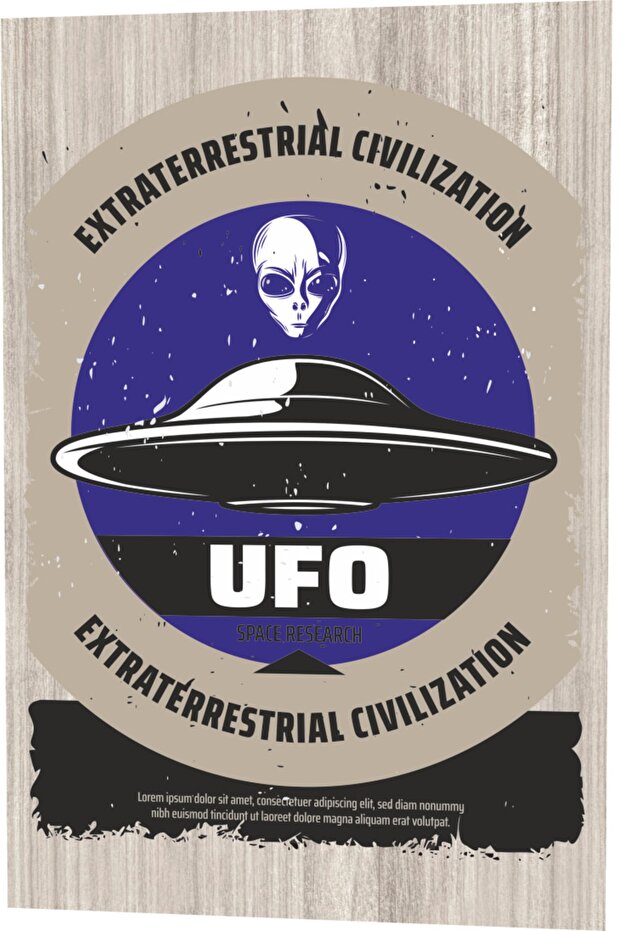 Ufo Alien Flying Saucer Wooden Patterned Retro Vintage Wooden Poster