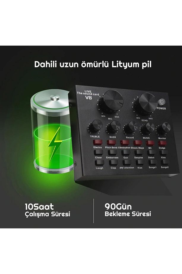 V8 Profesyonel Harici Canlı Yayın Ses Kartı Mikrofon Mikseri - 8