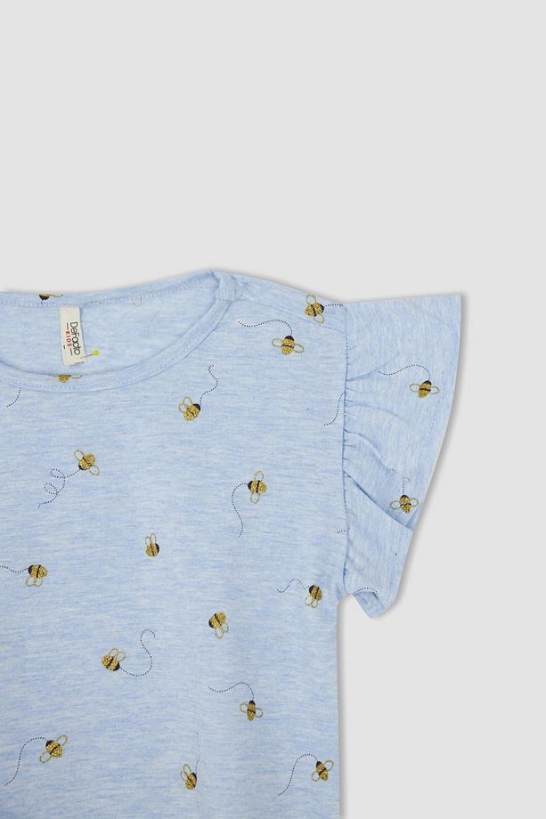 Kız Çocuk Desenli Kısa Kollu Şort Pijama Takım - 4
