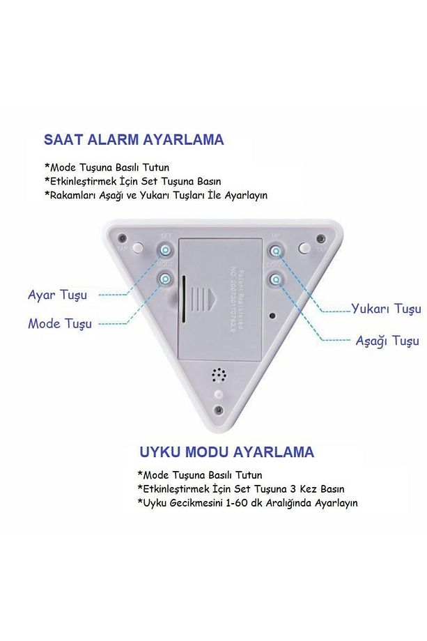 7 Renkli Piramit Şekilli Dijital Led Çalar Saat Alarm Termometre Masa Saati - 8