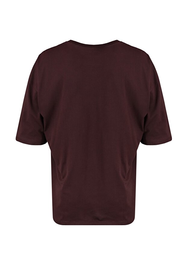 Kahverengi Oversize/Geniş Kesim %100 Pamuklu Kısa Kollu Basic T-Shirt TMNSS22TS0318 - 7