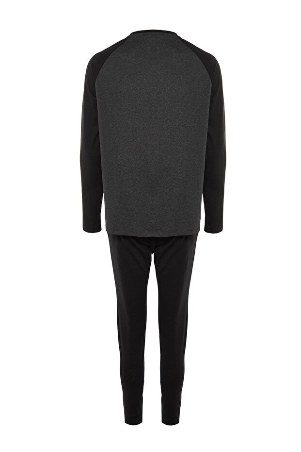 Siyah Baskılı Reglan Kol Örme Pijama Takımı TMNAW23PT00032 - 12