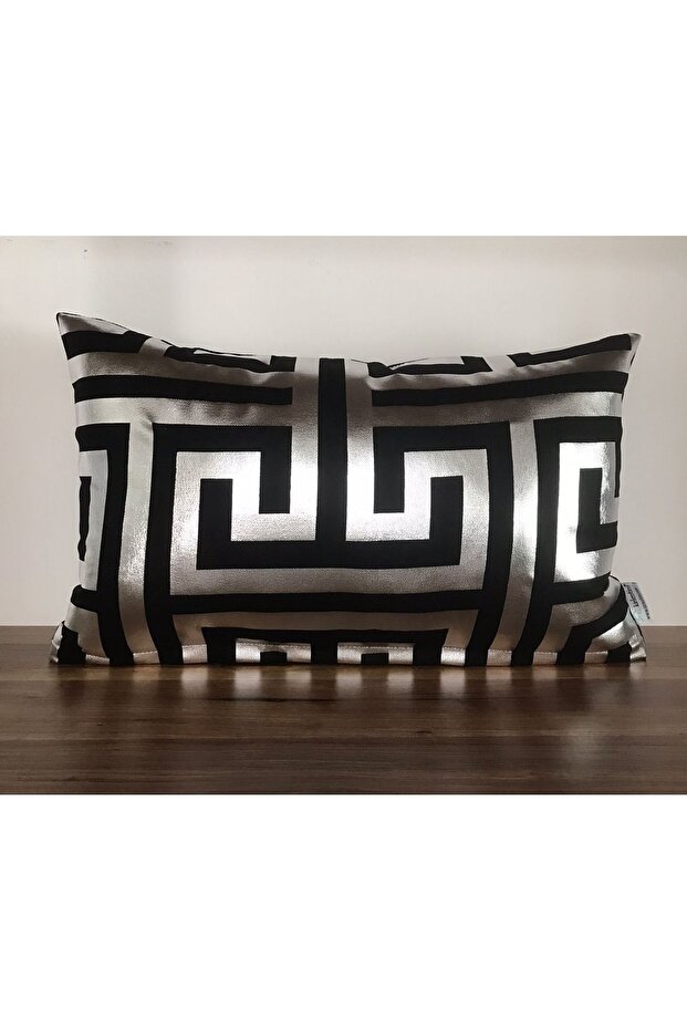 Black Floor Maze Silver Foil Throw Pillow Cover-5030