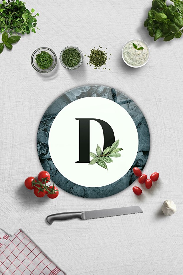 Glass Cutting Board - Glass Cutting Board | Letter Design | D | Diameter32Cm
