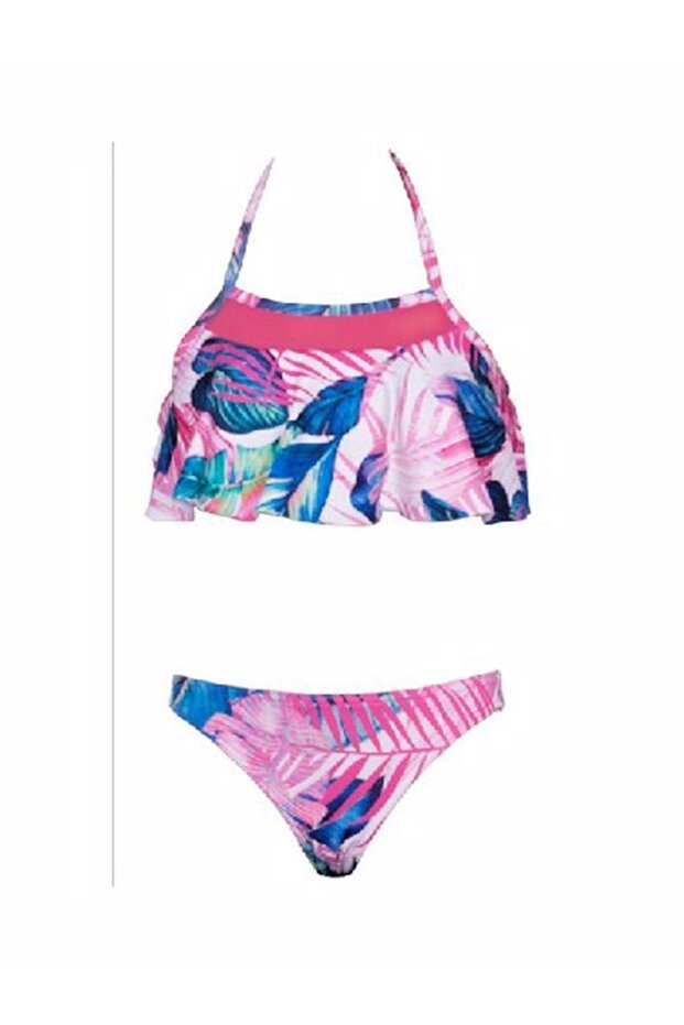 طقم بيكيني مكشكش برقبة قابلة للتعديل بنمط أوراق الشجر - 1