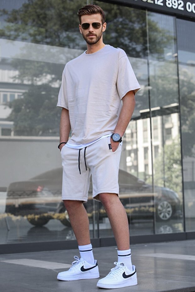 Bej Oversize Erkek Şort Takımı 5668 - 2