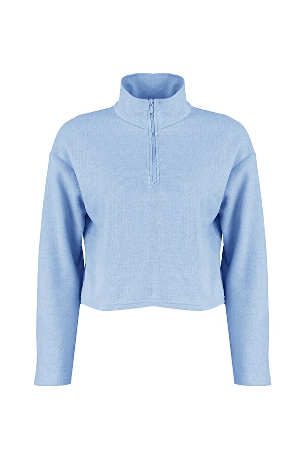 Modrá Thessaloniki/Knitwear Look Límec na zip Regular/Regular Fit Pletená mikina TWOAW22SW0732 - 10