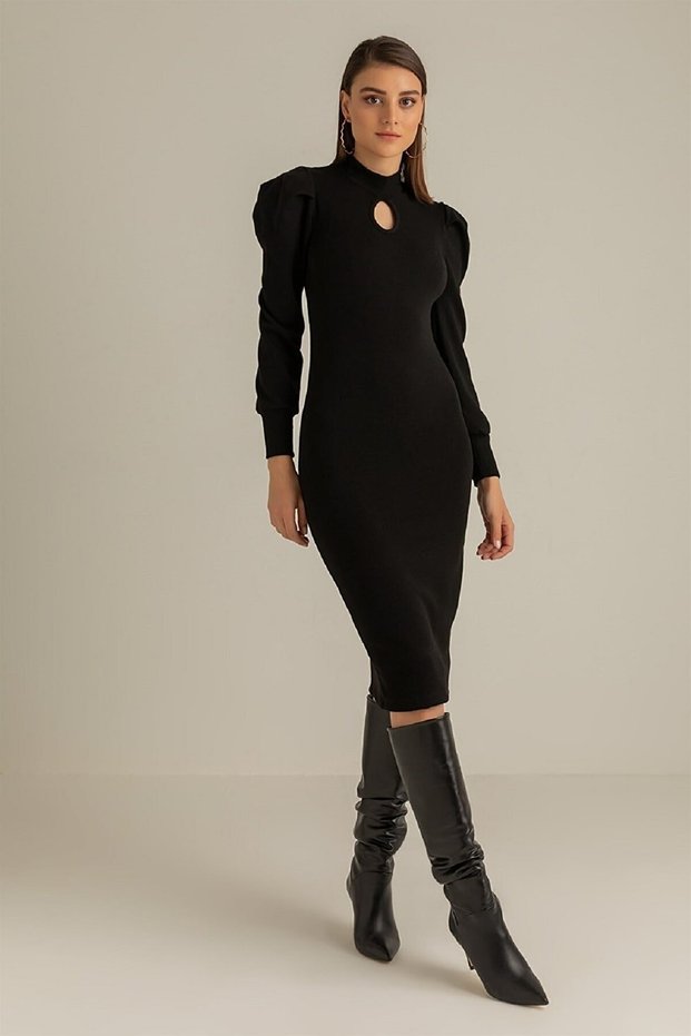 Drop Low-cut Long Sleeve Flexible Acrylic Fabric Dress