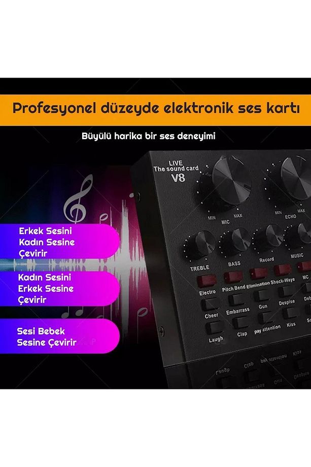 V8 Profesyonel Harici Canlı Yayın Ses Kartı Mikrofon Mikseri - 6