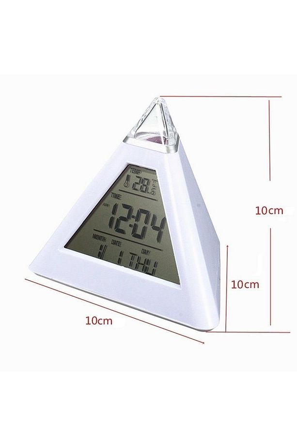 7 Renkli Piramit Şekilli Dijital Led Çalar Saat Alarm Termometre Masa Saati - 7