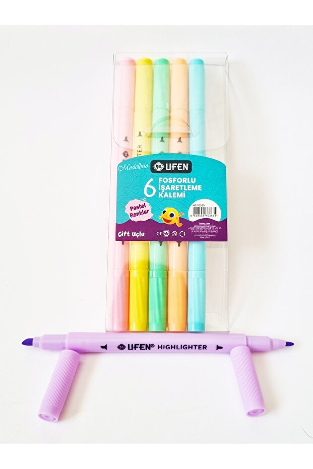 Çift Uçlu 6'lı Pastel Renkler Ufen Fosforlu - Keçeli Kalem - 3