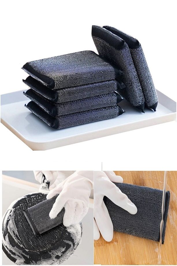 ( 3 Adet ) Inox Mikrofiber Siyah Bulaşık Süngeri Telli - 1