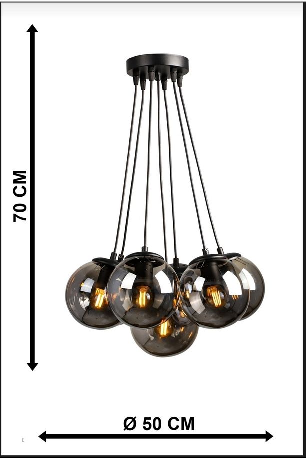Lotus Sarkıt Model 7'li Füme Cam Modern Avize - 5