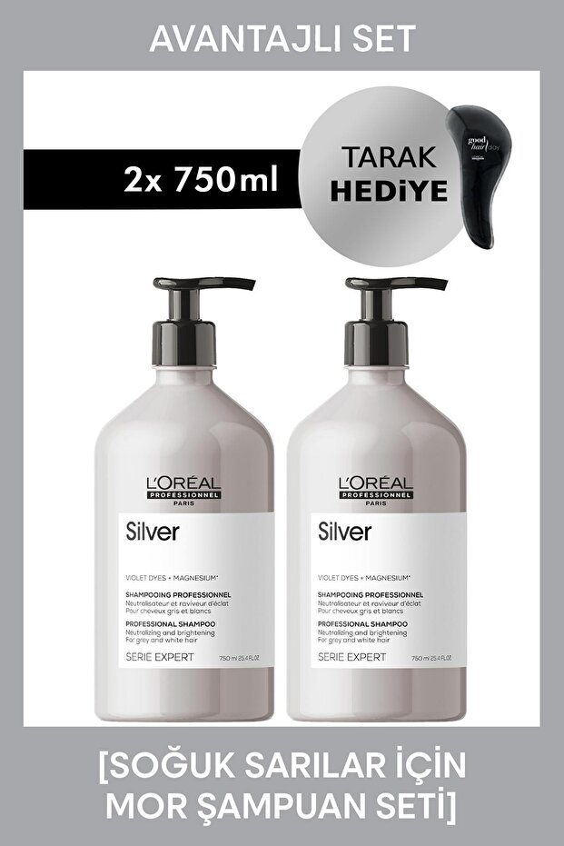 Serie Expert Purple Shampoo Set for Cool Blondes, Silver 750ml x2