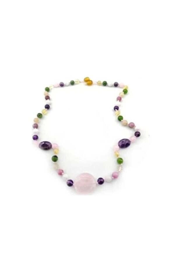 Certified Tourmaline, Jade, Amethyst, Citrine Stone, Pink Quartz, Moon Stone Necklace