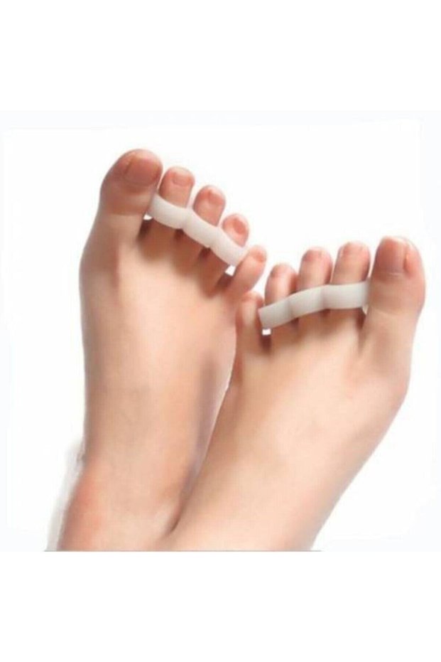 Aveo 2 Pieces Toe Hammer 3-Finger Interlocking Silicone Bunion Ring Separator Hallux White/Skin Color