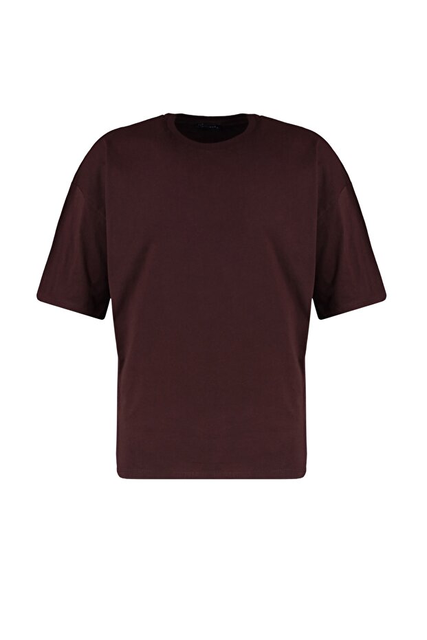 Kahverengi Oversize/Geniş Kesim %100 Pamuklu Kısa Kollu Basic T-Shirt TMNSS22TS0318 - 6