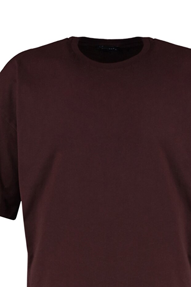 Kahverengi Oversize/Geniş Kesim %100 Pamuklu Kısa Kollu Basic T-Shirt TMNSS22TS0318 - 8