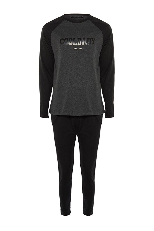 Siyah Baskılı Reglan Kol Örme Pijama Takımı TMNAW23PT00032 - 10