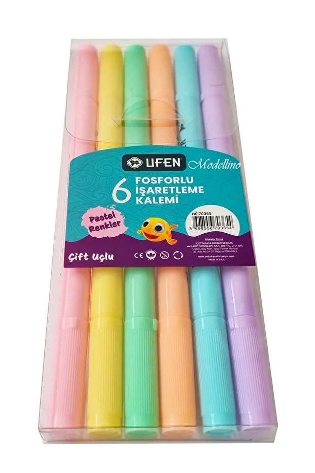 Çift Uçlu 6'lı Pastel Renkler Ufen Fosforlu - Keçeli Kalem - 1