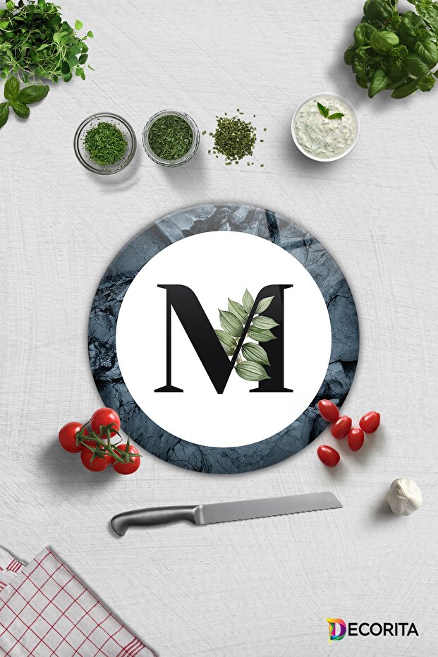Glass Cutting Board - Glass Cutting Board | Letter Design | M | Diameter32Cm