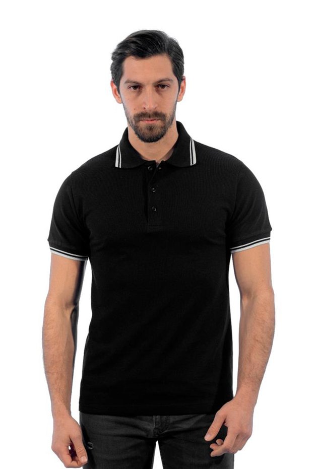 Polo Neck T-Shirt, Black-White -136E3750- Tshirt, T-Shirt