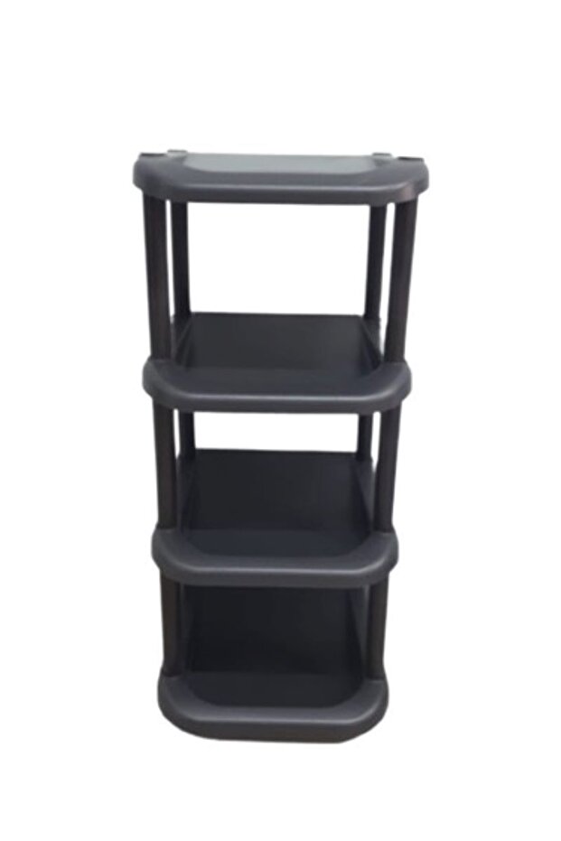 4 Katlı Siyah Plastik Midi Boy Tekli Ayakkabılık - Ayakkabı Çekeceği Hediyeli - 1