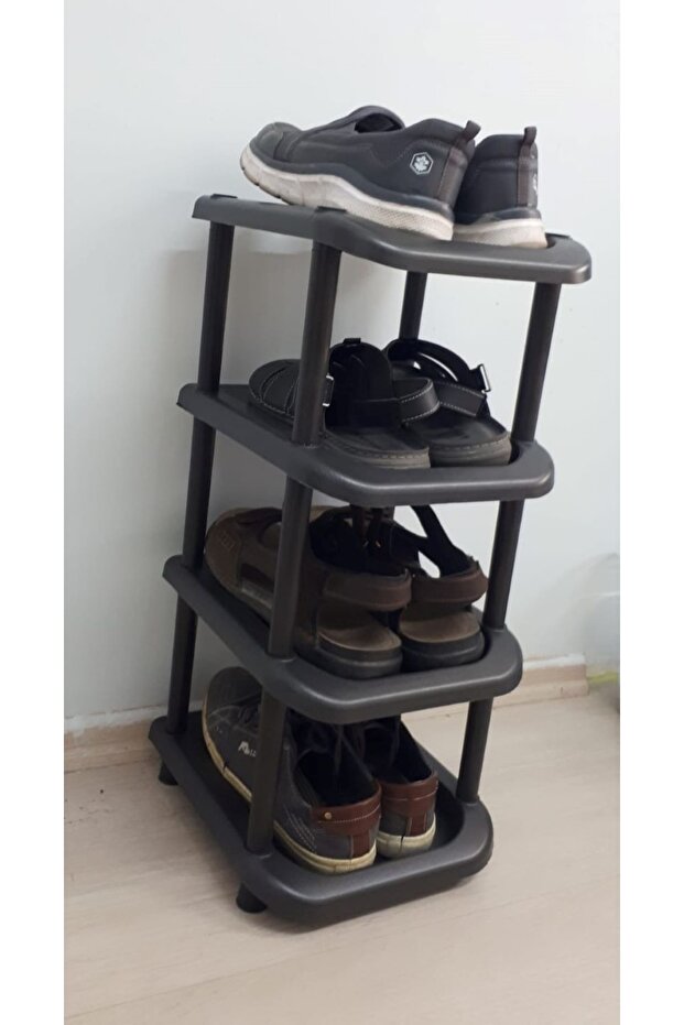 4 Katlı Siyah Plastik Midi Boy Tekli Ayakkabılık - Ayakkabı Çekeceği Hediyeli - 2