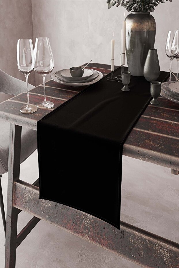 Black Runner 40X140Cm Premium Suede Woven Fabric Stain-Resistant Tablecloth Rnr004