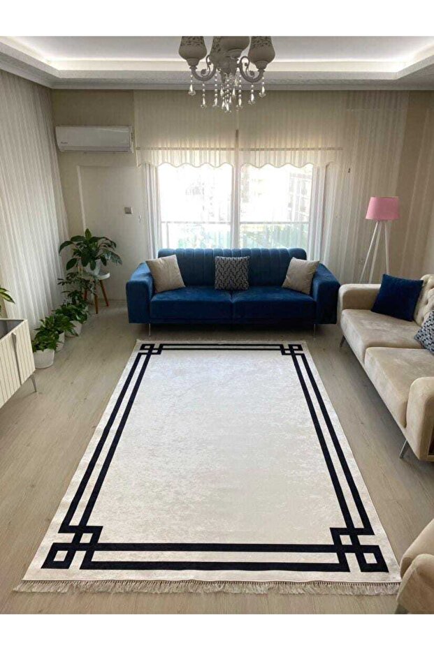 Versage Beyaz Siyah Halı - 1