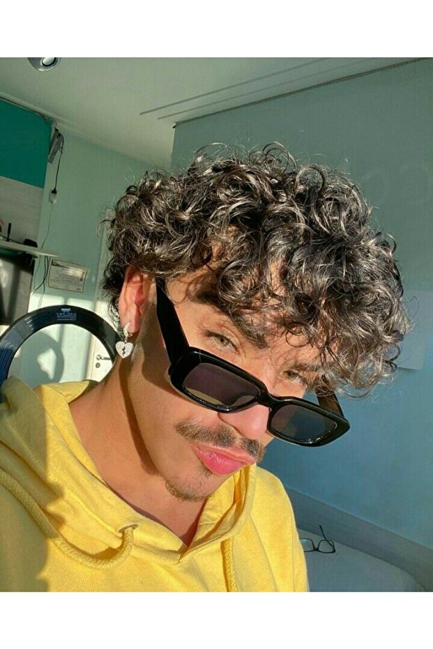 نظارة شمسية رجالية سوداء مربعة الشكل مستطيلة عتيقة - 2