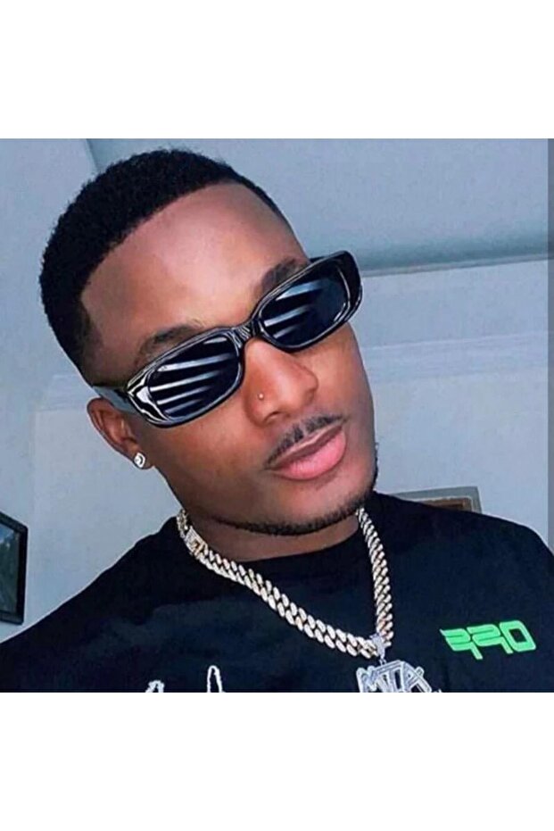 نظارة شمسية رجالية سوداء مربعة الشكل مستطيلة عتيقة - 3