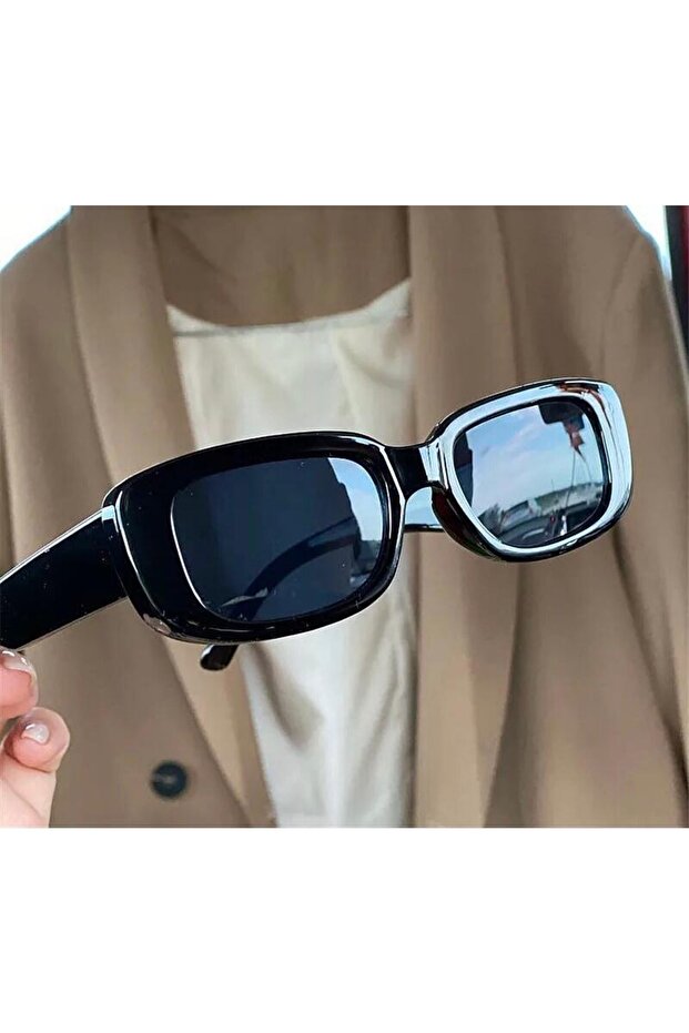 نظارة شمسية رجالية سوداء مربعة الشكل مستطيلة عتيقة - 4