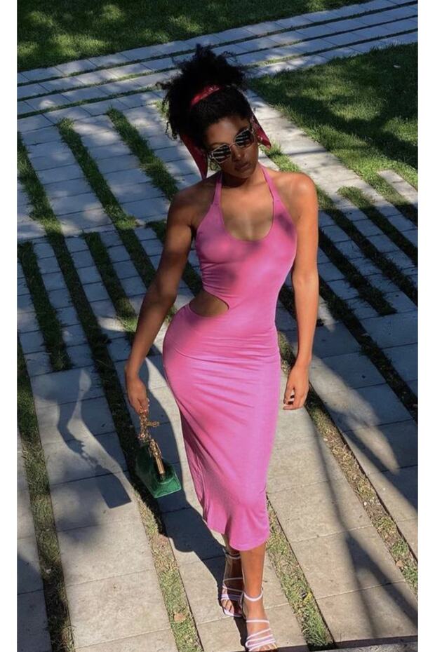 Pink Slit Women's Dress