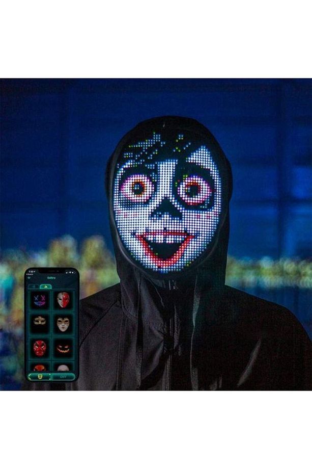 Uygulama Destekli Led Maske Çok Renkli Led Işıklı Şarjlı Parti Maskesi Kablosuz Uygulamalı Yılbaşı D - 7