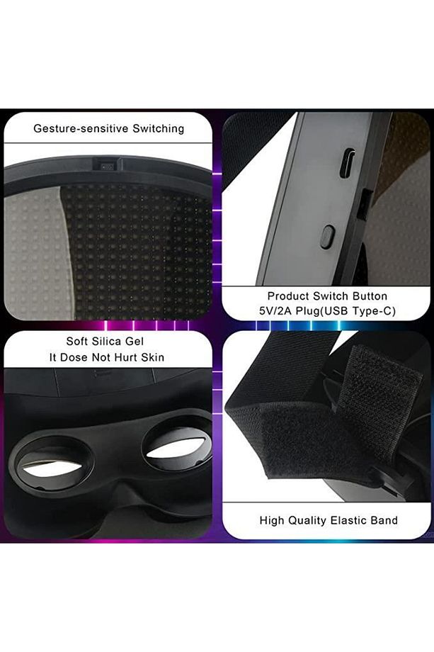Uygulama Destekli Led Maske Çok Renkli Led Işıklı Şarjlı Parti Maskesi Kablosuz Uygulamalı Yılbaşı D - 8