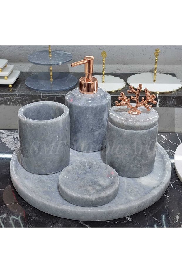 Palladium Gray - Decorative Natural Gray Marble Bathroom Set | Gold Rose Coral | 5 of |