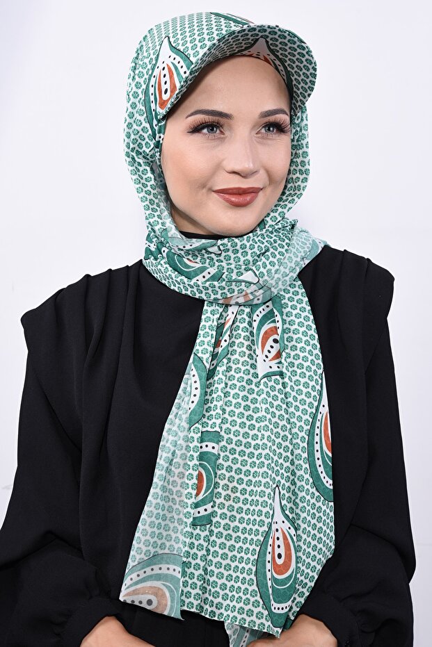 Patterned Shawl with Hat Mint - 2