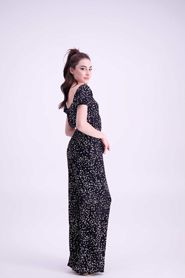 Yaprak Desenli Dökümlü Tulum - 4