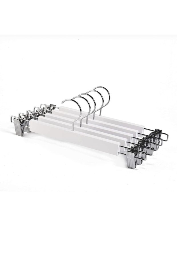 Wooden White Dress Clothes Hanger with Latch Trouser Skirt Hanger 24 Luxury Hangers