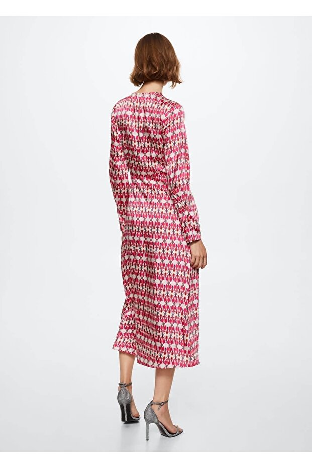 Desenli Dökümlü Elbise - 4