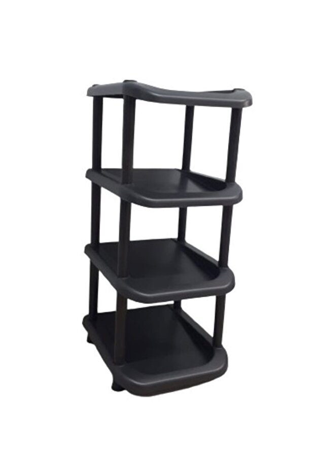 4 Katlı Siyah Plastik Midi Boy Tekli Ayakkabılık - Ayakkabı Çekeceği Hediyeli - 3