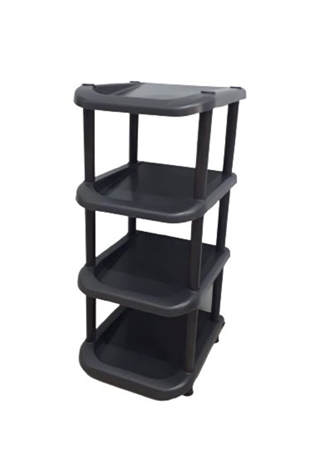 4 Katlı Siyah Plastik Midi Boy Tekli Ayakkabılık - Ayakkabı Çekeceği Hediyeli - 5