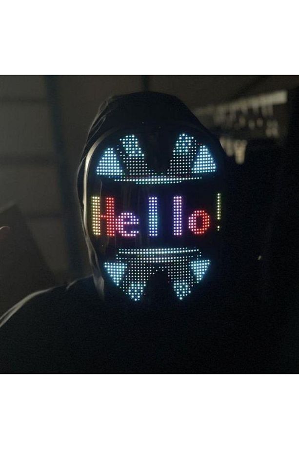Uygulama Destekli Led Maske Çok Renkli Led Işıklı Şarjlı Parti Maskesi Kablosuz Uygulamalı Yılbaşı D - 3