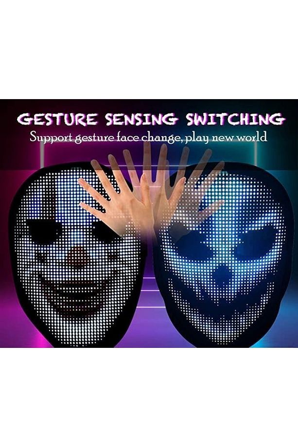 Uygulama Destekli Led Maske Çok Renkli Led Işıklı Şarjlı Parti Maskesi Kablosuz Uygulamalı Yılbaşı D - 5